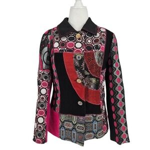 Vintage Y2K Patchwork Tapestry Blazer Womens L Avant Garde Mixed Media‎
